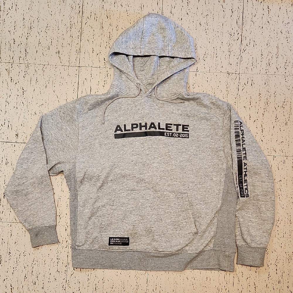 Alphalete Athletics 2019 Grey Big Spellout Logo Pullover Hoodie Sweater